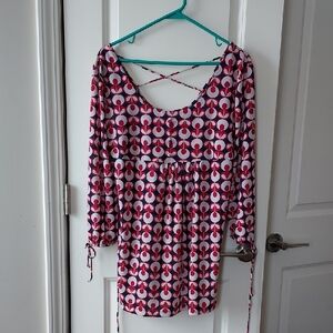 No Boudaries Red and White Patterned Blouse Xl